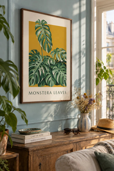 Poster di foglie di monstera in un rigoglioso bouquet: incorniciato al muro