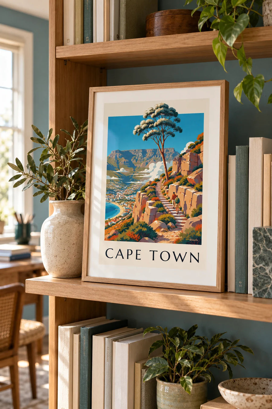 Affiche randonnée sur la montagne de la Table au Cap : petit format A4 encadré