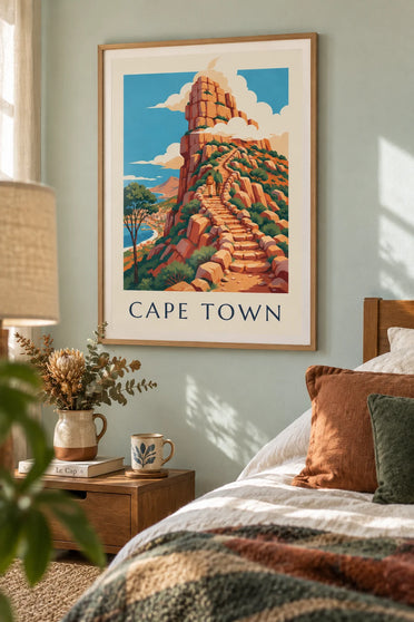 Poster of a hike on Table Mountain in Cape Town: framed on the wall