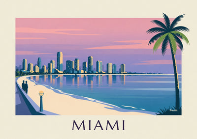 Poster grattacieli e palme di Miami al crepuscolo: il poster intero