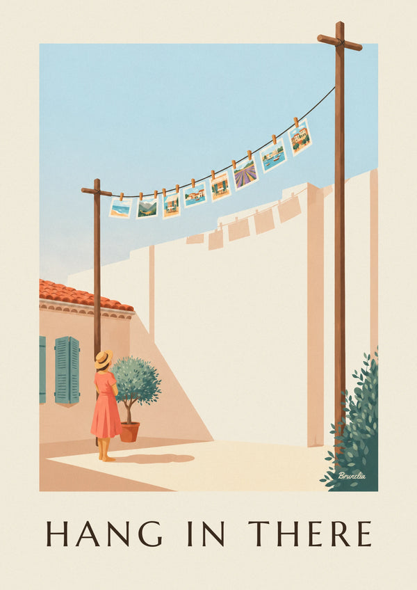 Poster filo del bucato, mollette di legno e piccole foto