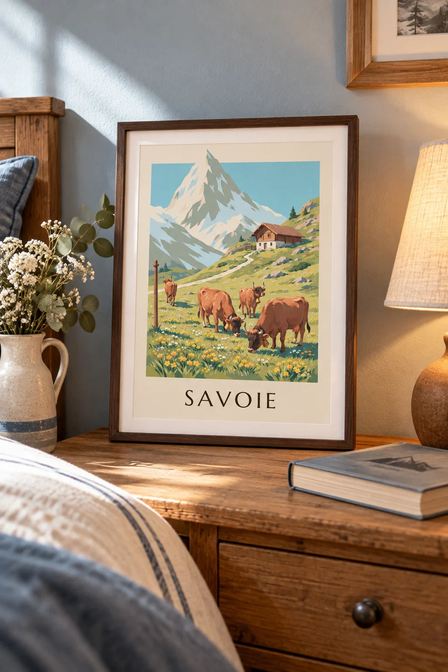 Affiche vaches tarines dans les alpages de Savoie : petit format A4 encadré