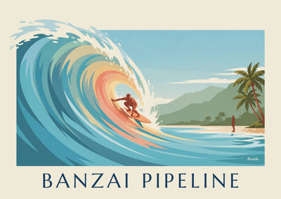 Poster con surfista al Banzai Pipeline sulla costa nord di Oahu: il poster intero
