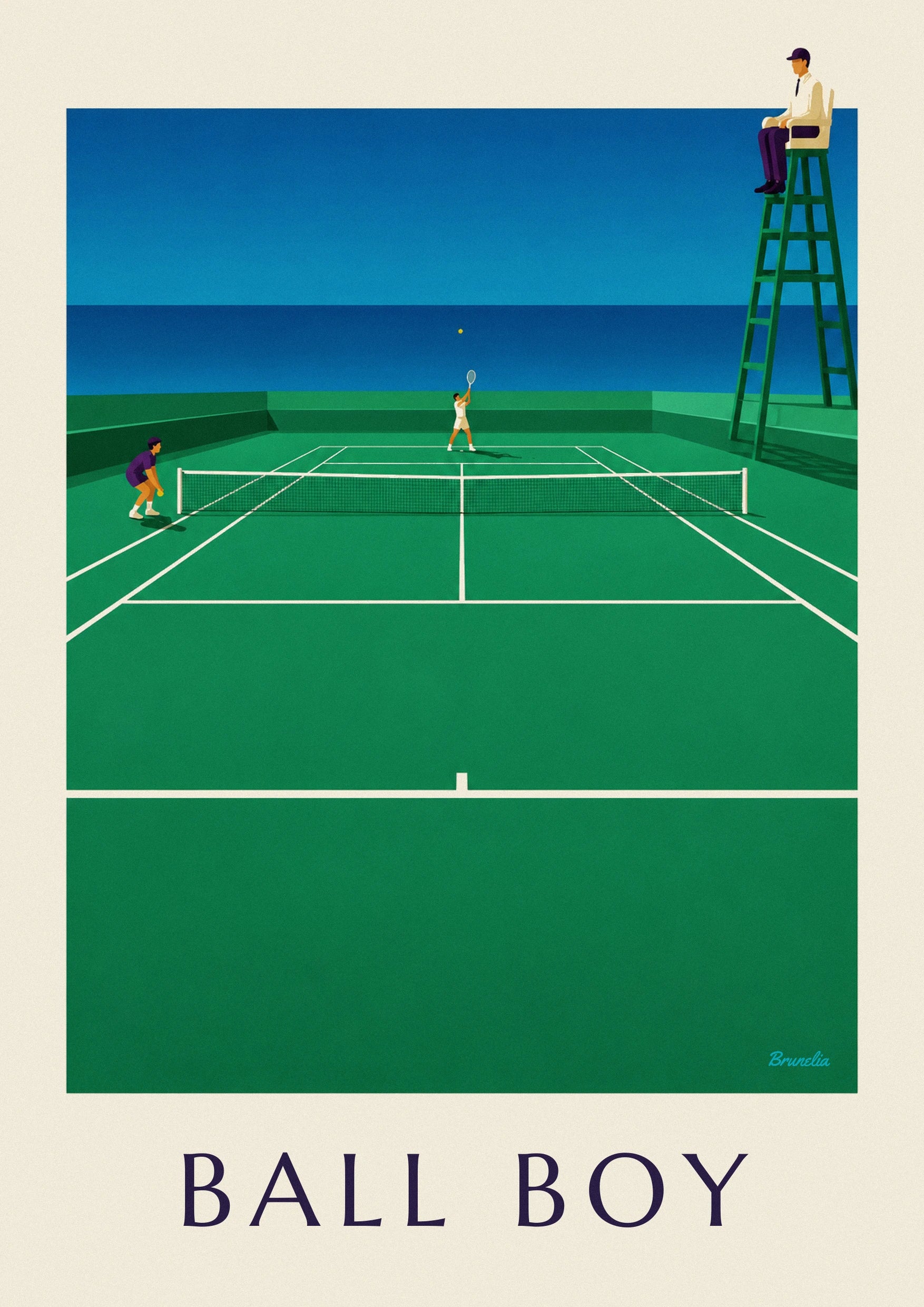 Poster raccattapalle sul campo da tennis: dettaglio in primo piano