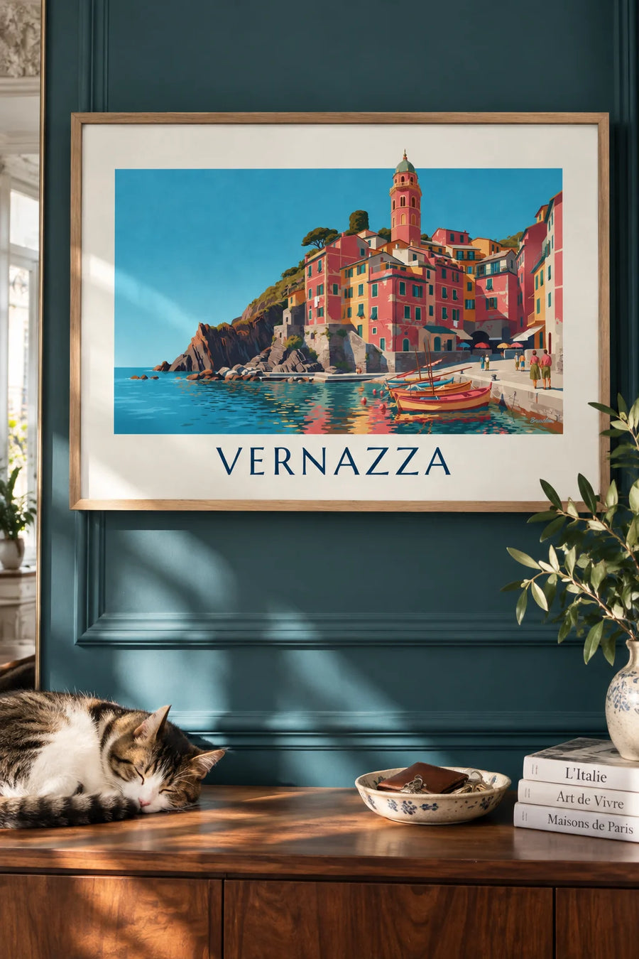 Poster villaggio di Vernazza e il suo porto nelle Cinque Terre: incorniciato al muro