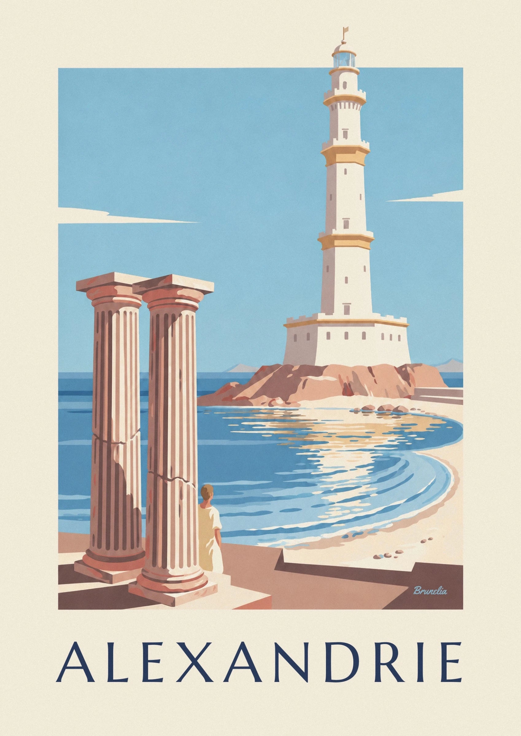 Il faro di Alessandria con i suoi piani crema e ocra contro un cielo azzurro