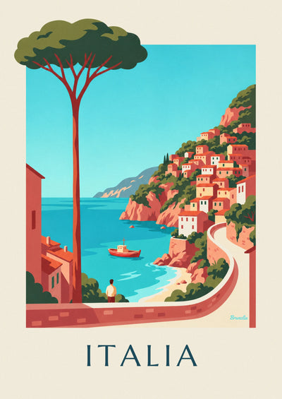 Poster della costa italiana, villaggi color pastello sulle scogliere: il poster intero