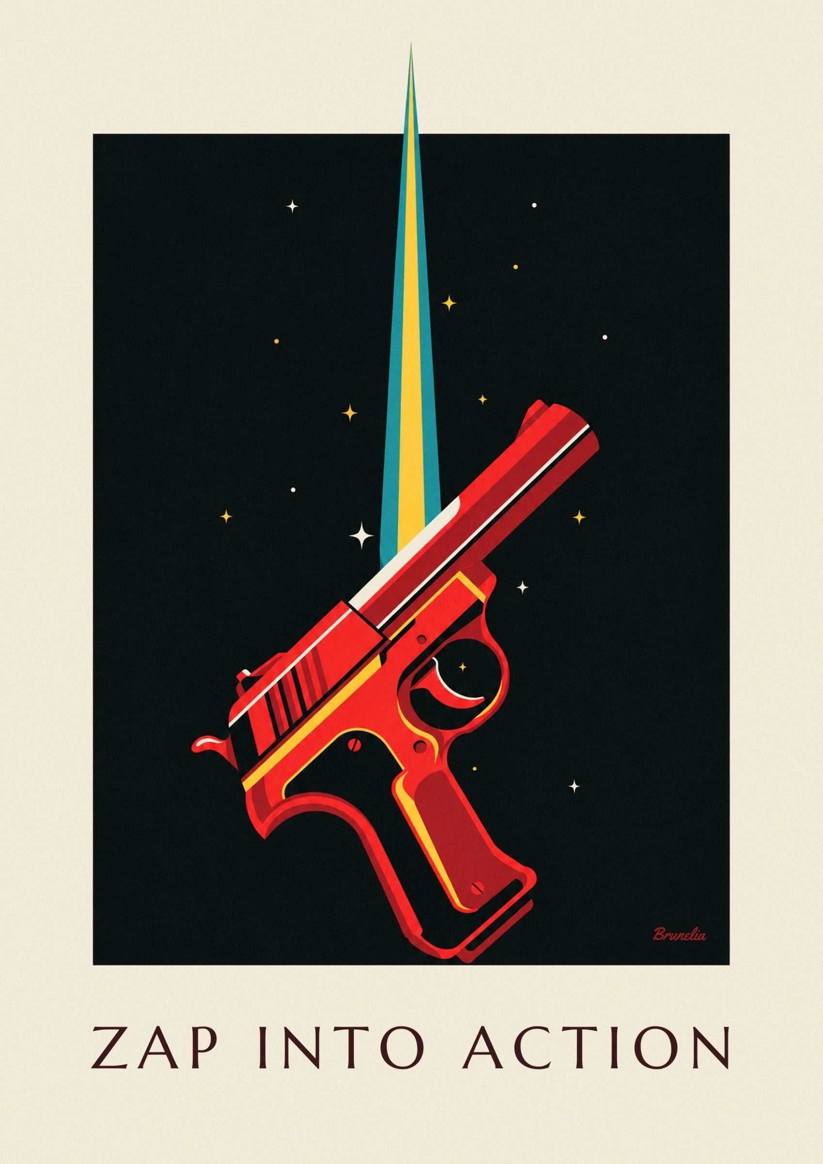 La pistola laser rossa con il contorno giallo, con il grilletto e l'impugnatura